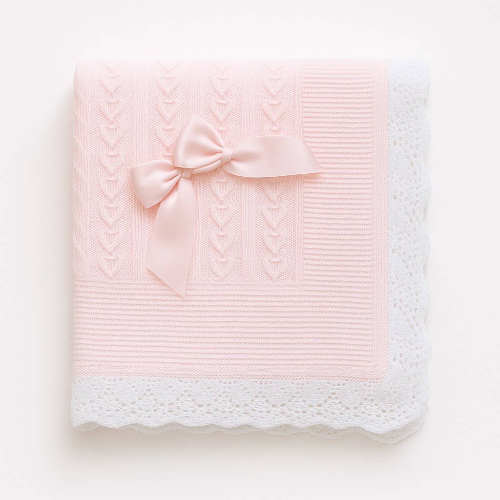 Deken met kant 110x110 cm: Roze bebe