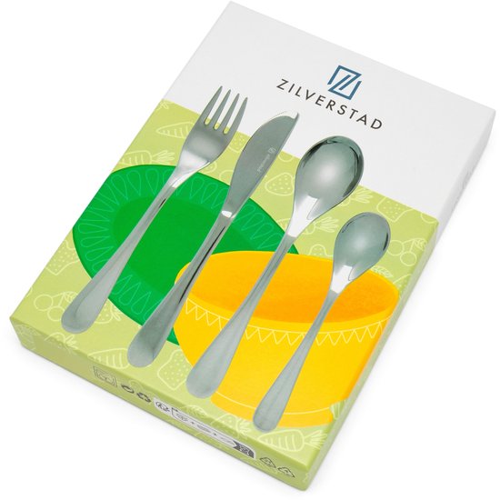 Kinderbestek 4-delig Glad RVS