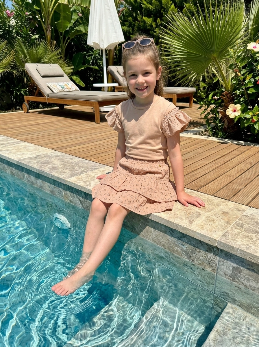 Funkle Skirt Warm Taupe – Cotton Broderie – High-End Kids Fashion