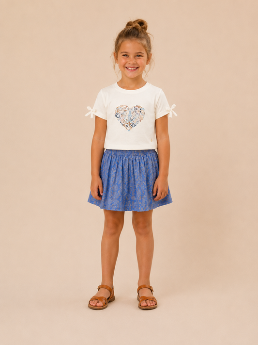 Meisjes T-shirt Wit met Hartprint en Strikjes - Funkle Premium Jersey