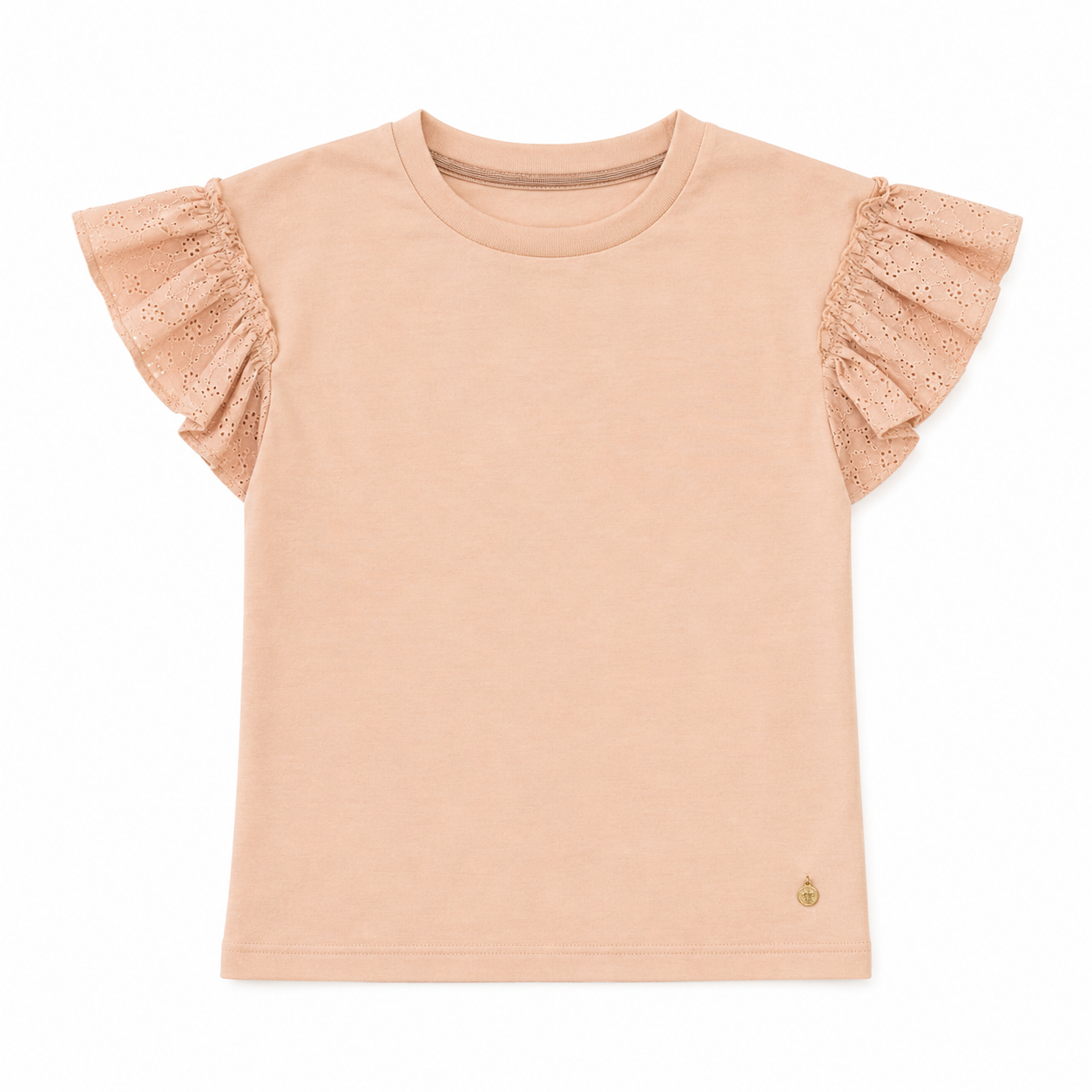 Funkle T-shirt Warm Taupe – Met Broderie Details – High-End Kids Fashion