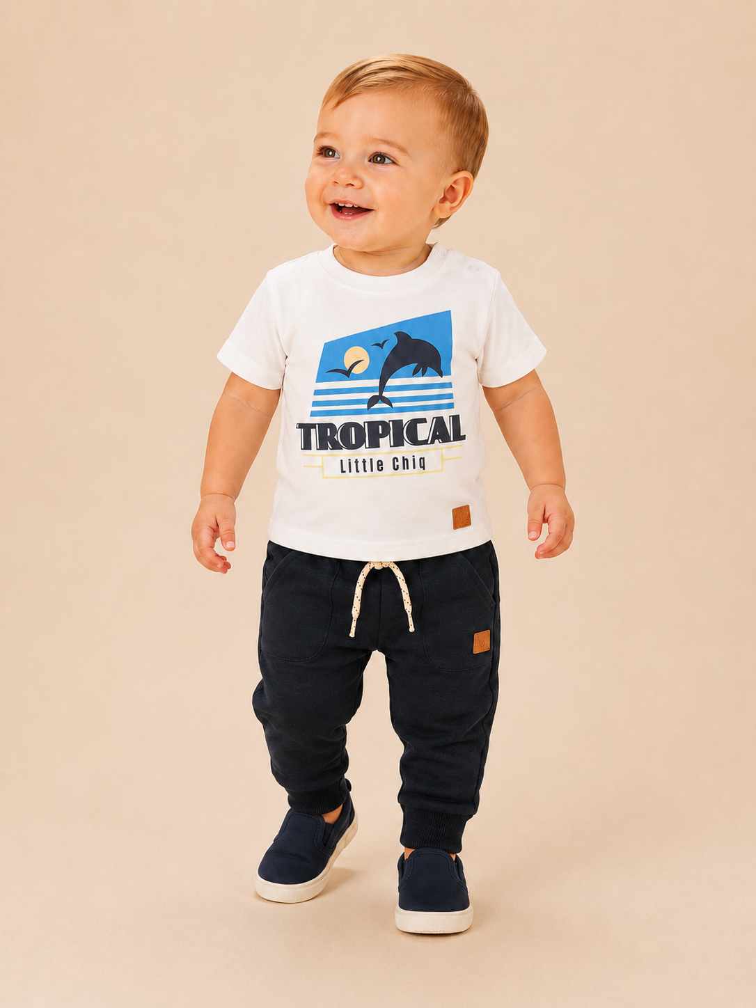 Little Chiq Baby Joggingbroek Blue Nights – 280 GSM Slub Sweat – Luxe Babykleding