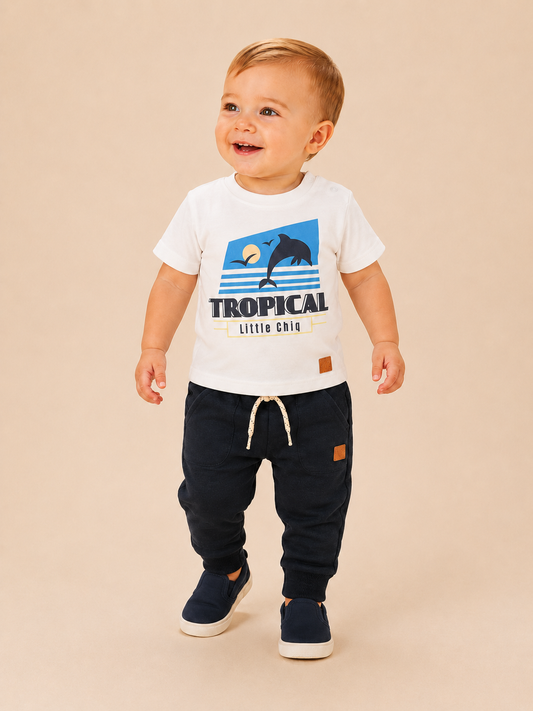 Little Chiq Baby Joggingbroek Blue Nights – 280 GSM Slub Sweat – Luxe Babykleding