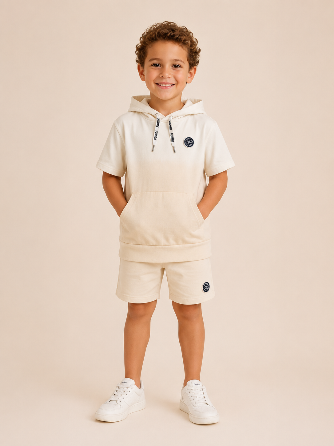 Funkle Jongens Hoodie Shirt – Kleuroverloop Off-White naar Beige