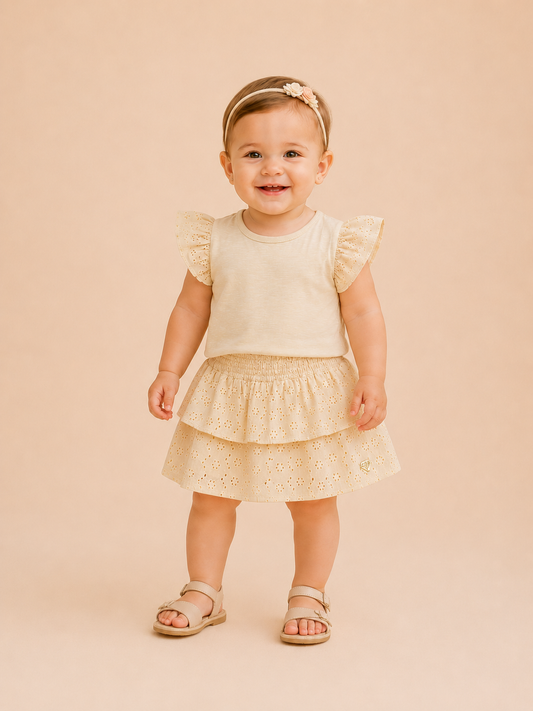 Little Chiq Luxe Baby Rok Zand met Broderie