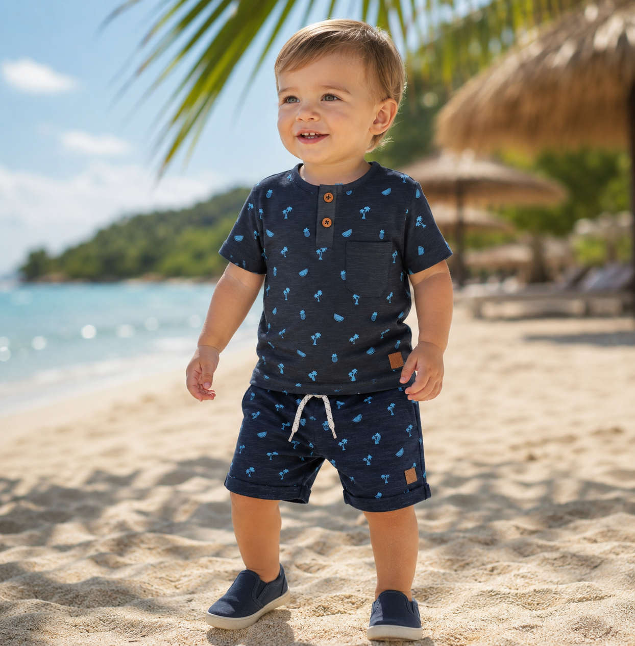 Baby Shorts "Blue Nights" (Shark/Fish Print)