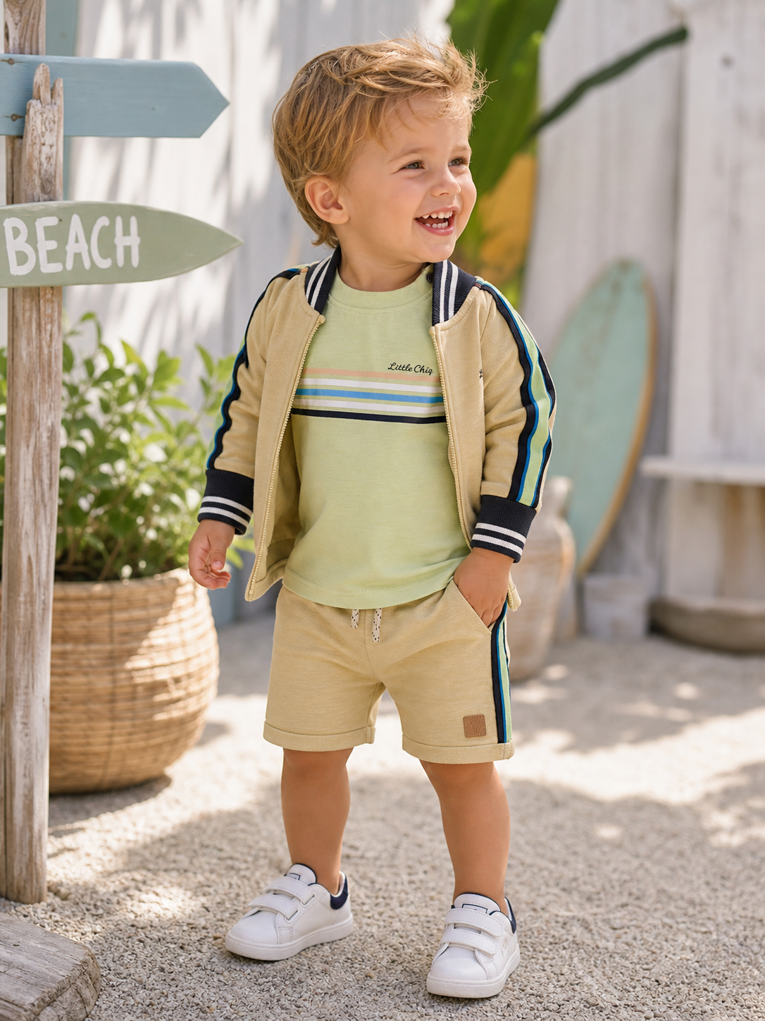 Little Chiq Baby Jongens Vest – Beige/Groen