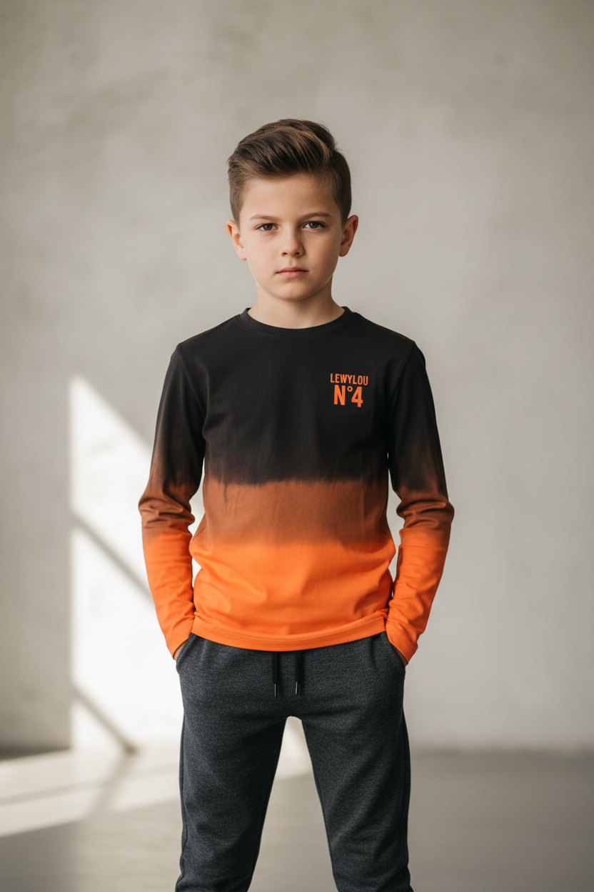 Lewylou NO4 Longsleeve – Black-Orange Tie Dye – Urban Kids Fashion