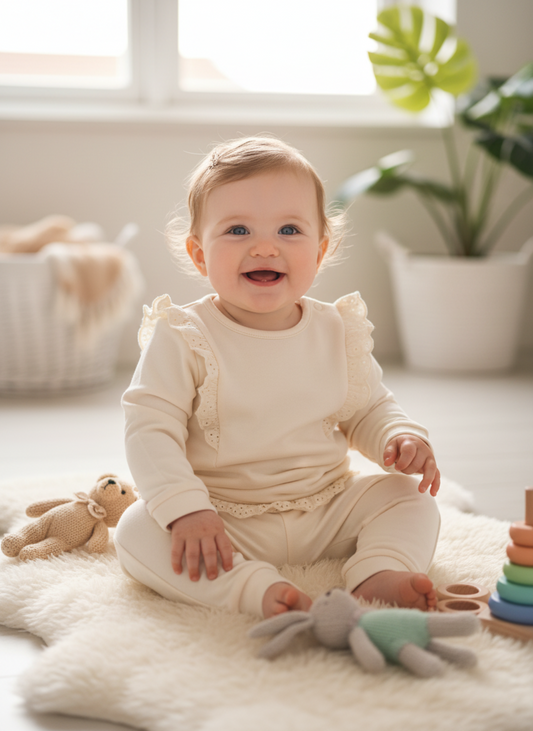Little Chiq Babysweater met Ruffles – Premium Slub Sweat – Luxe Babykleding